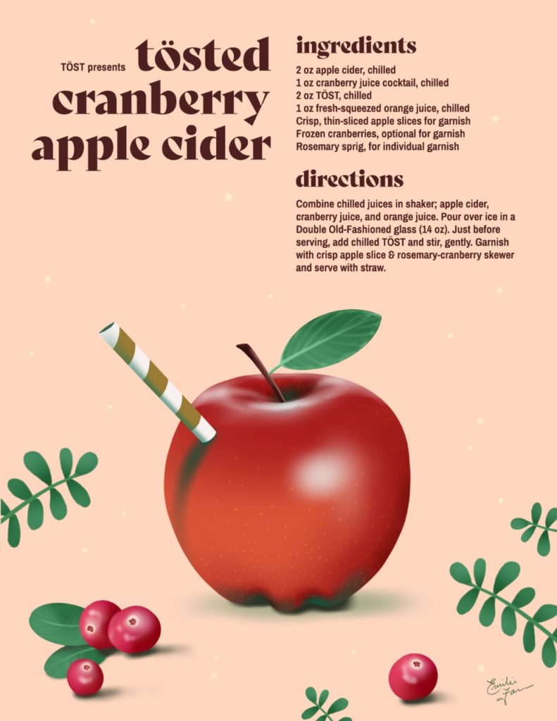 ingredients and directions to make TÖSTED Cranberry Apple Cider mocktail