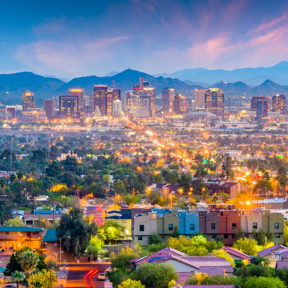 Phoenix, Arizona, USA downtown cityscape at dusk.