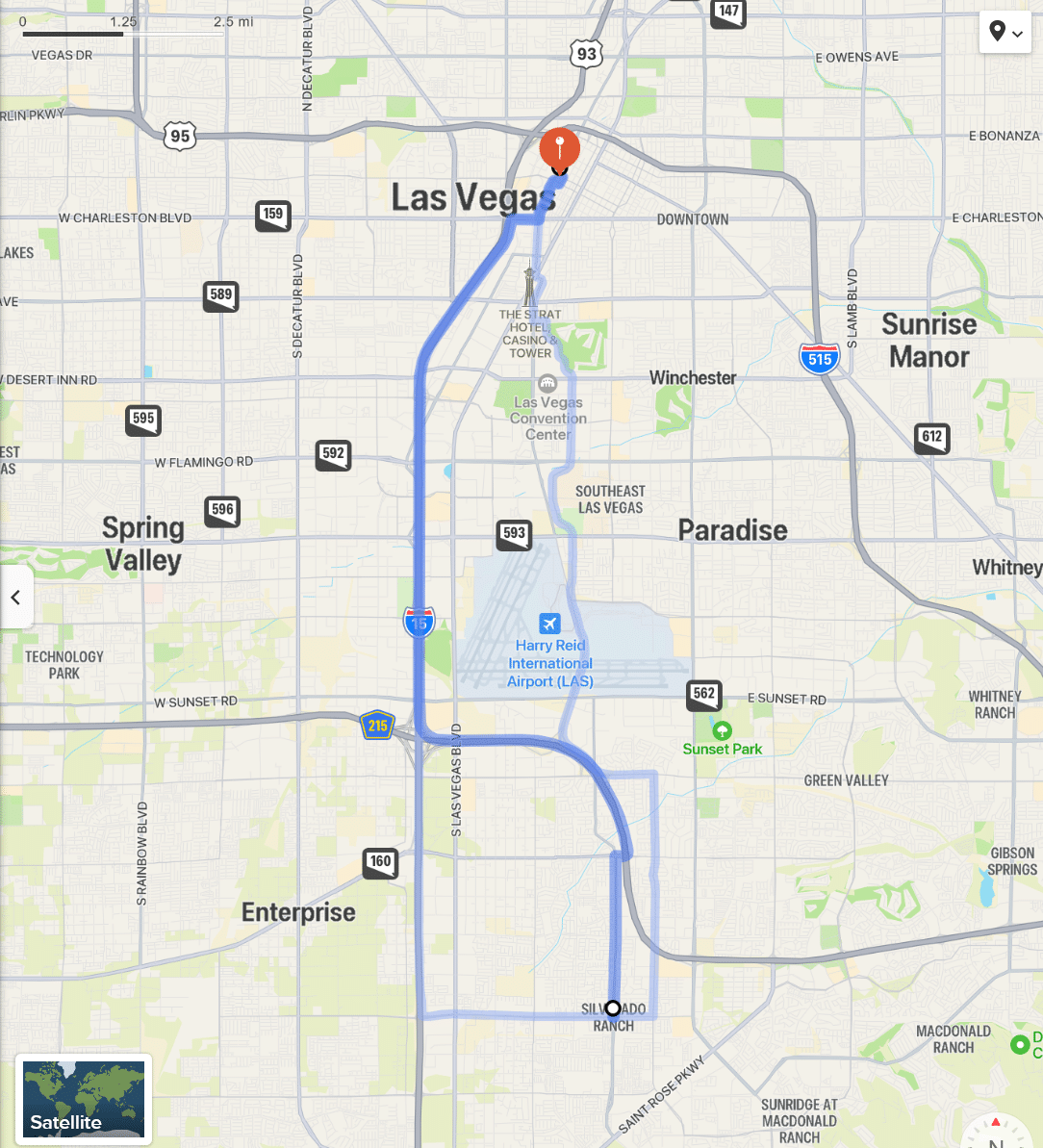 map navigation directions from Silverado Ranch NV to Gallus Detox Las Vegas