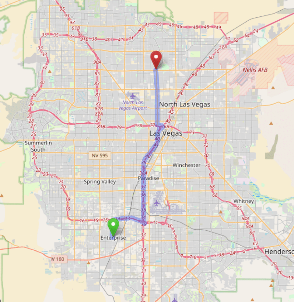 map navigation directions from Enterprise NV to Gallus Detox Las Vegas
