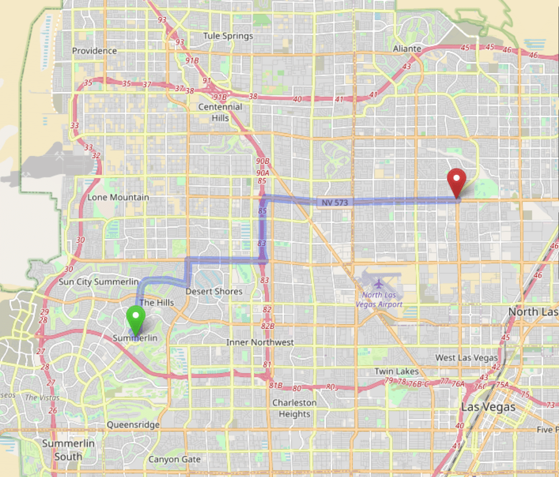 map navigation directions from Summerlin NV to Gallus Detox Las Vegas