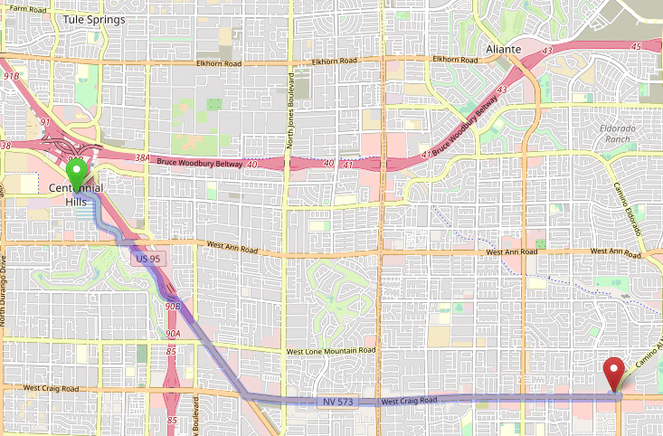 map navigation directions from Centennial Hills NV to Gallus Detox Las Vegas