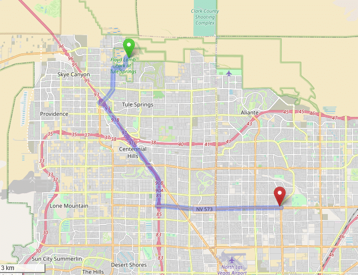 map navigation directions from Tule Springs NV to Gallus Detox Las Vegas