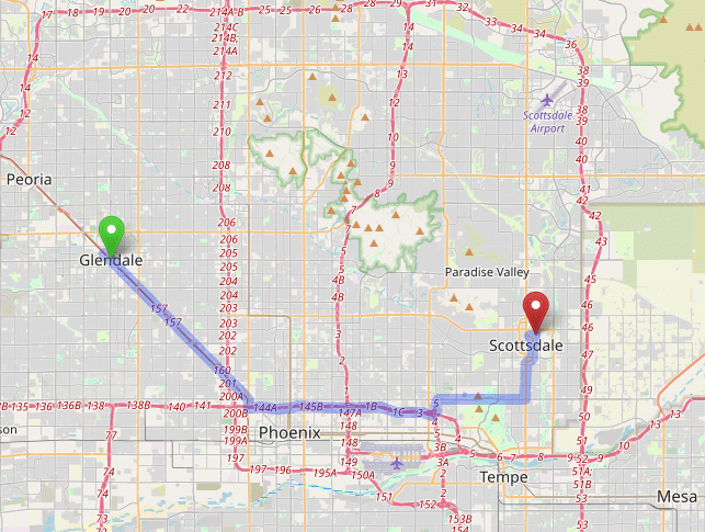map navigation directions from Glendale AZ to Gallus Detox Oldtown Scottsdale
