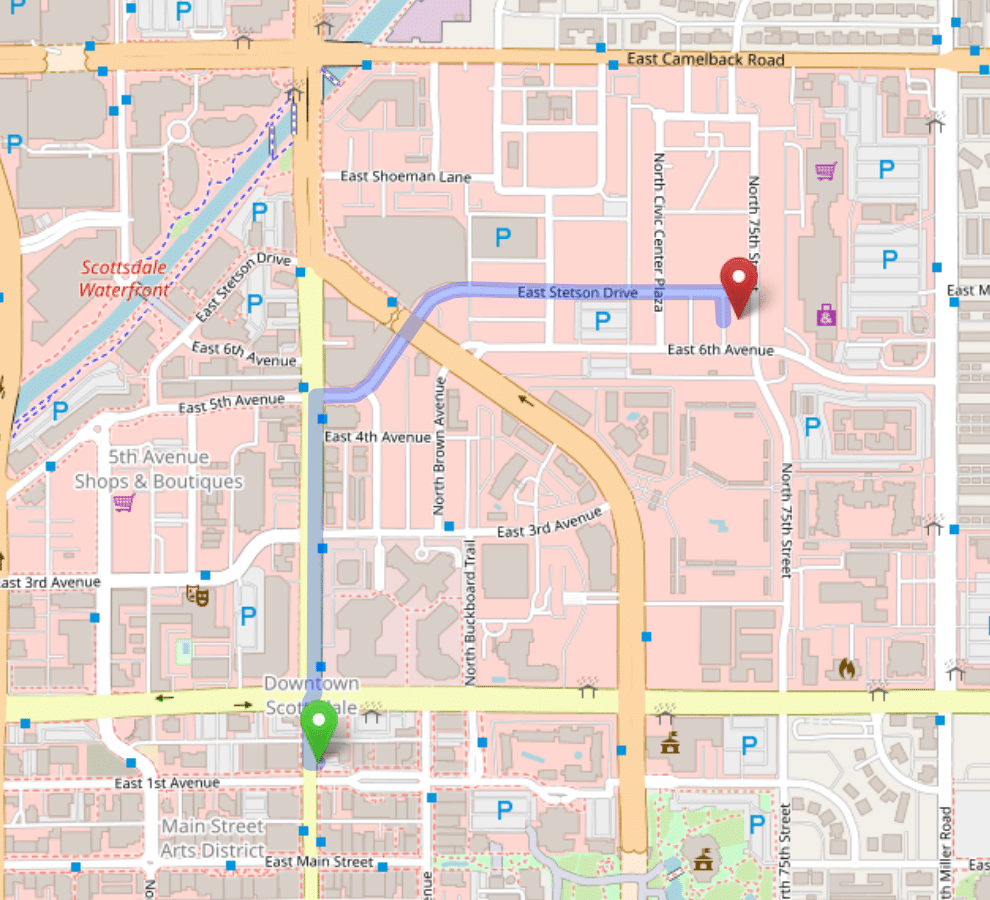 map navigation directions from Scottsdale AZ to Gallus Detox Oldtown Scottsdale