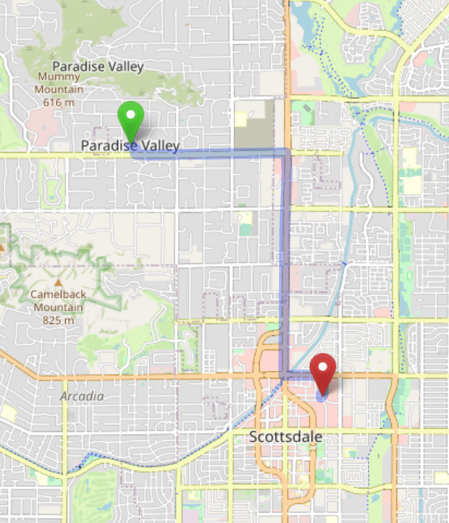 map navigation directions from Paradise Valley AZ to Gallus Detox Scottsdale