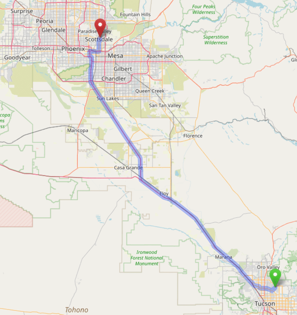 map navigation directions from Catalina Foothills AZ to Gallus Detox Scottsdale