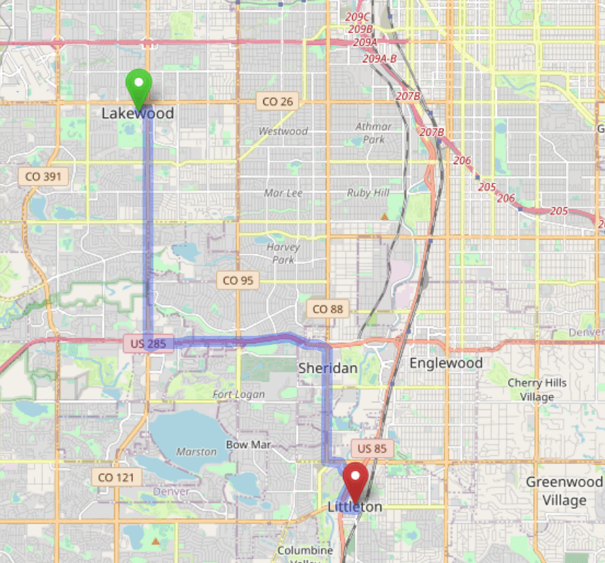 map navigation directions from Lakewood to Gallus Detox Littleton CO