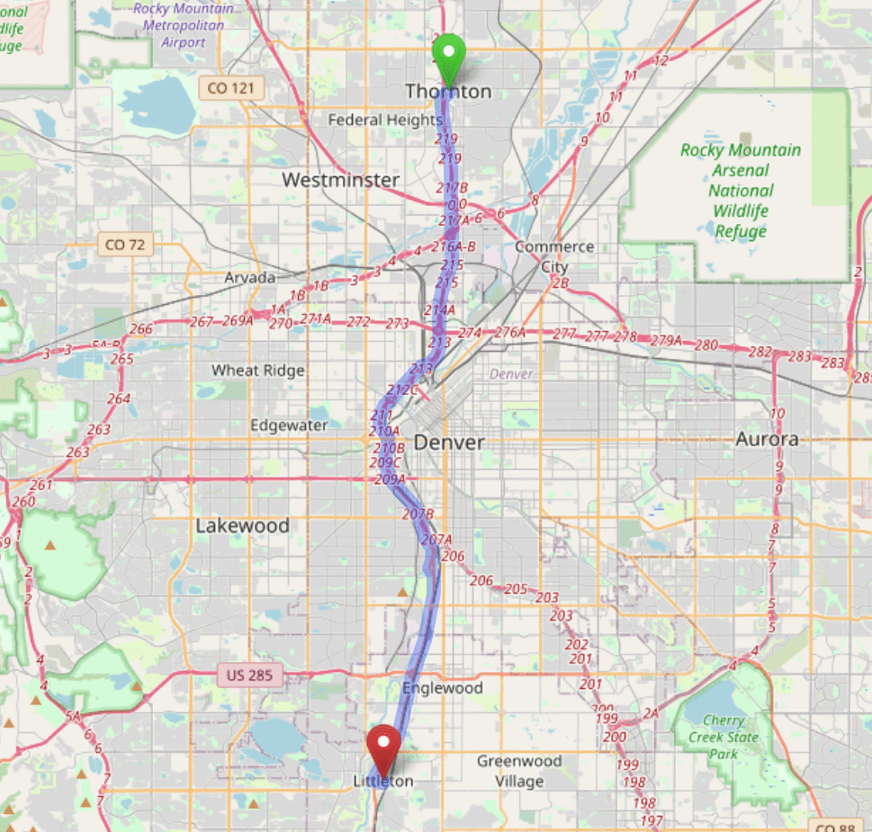 map navigation directions from Boulder to Gallus Detox Littleton CO