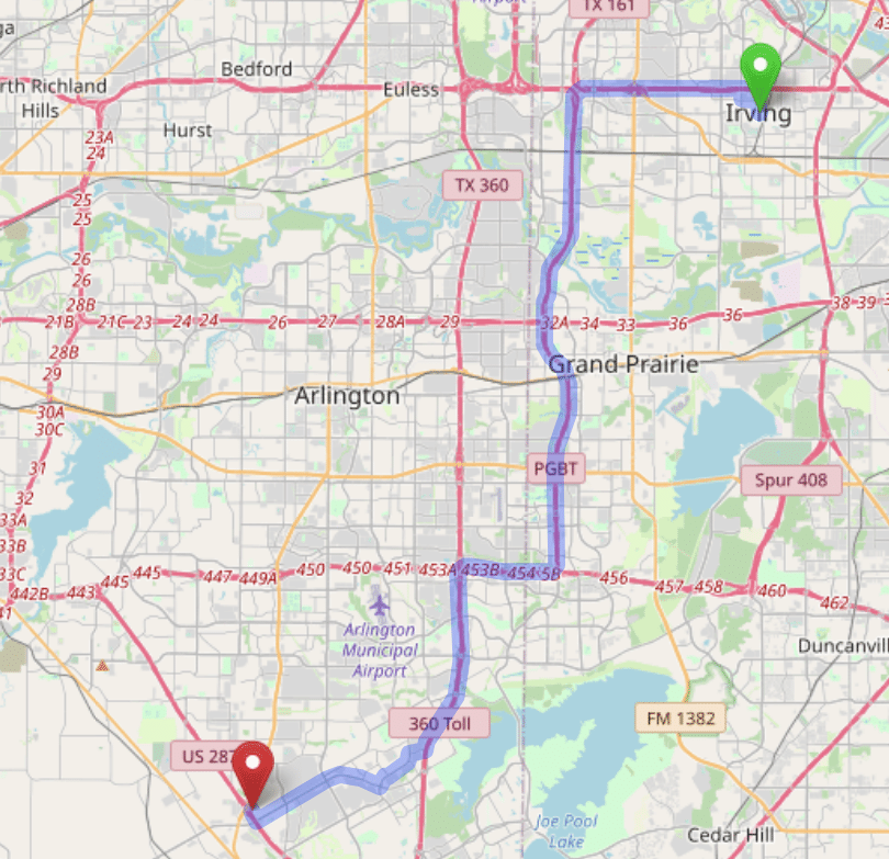 map navigation directions from Irving to Gallus Detox Mansfield Texas