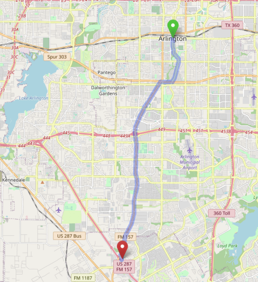 map navigation directions from Arlington to Gallus Detox Mansfield Texas