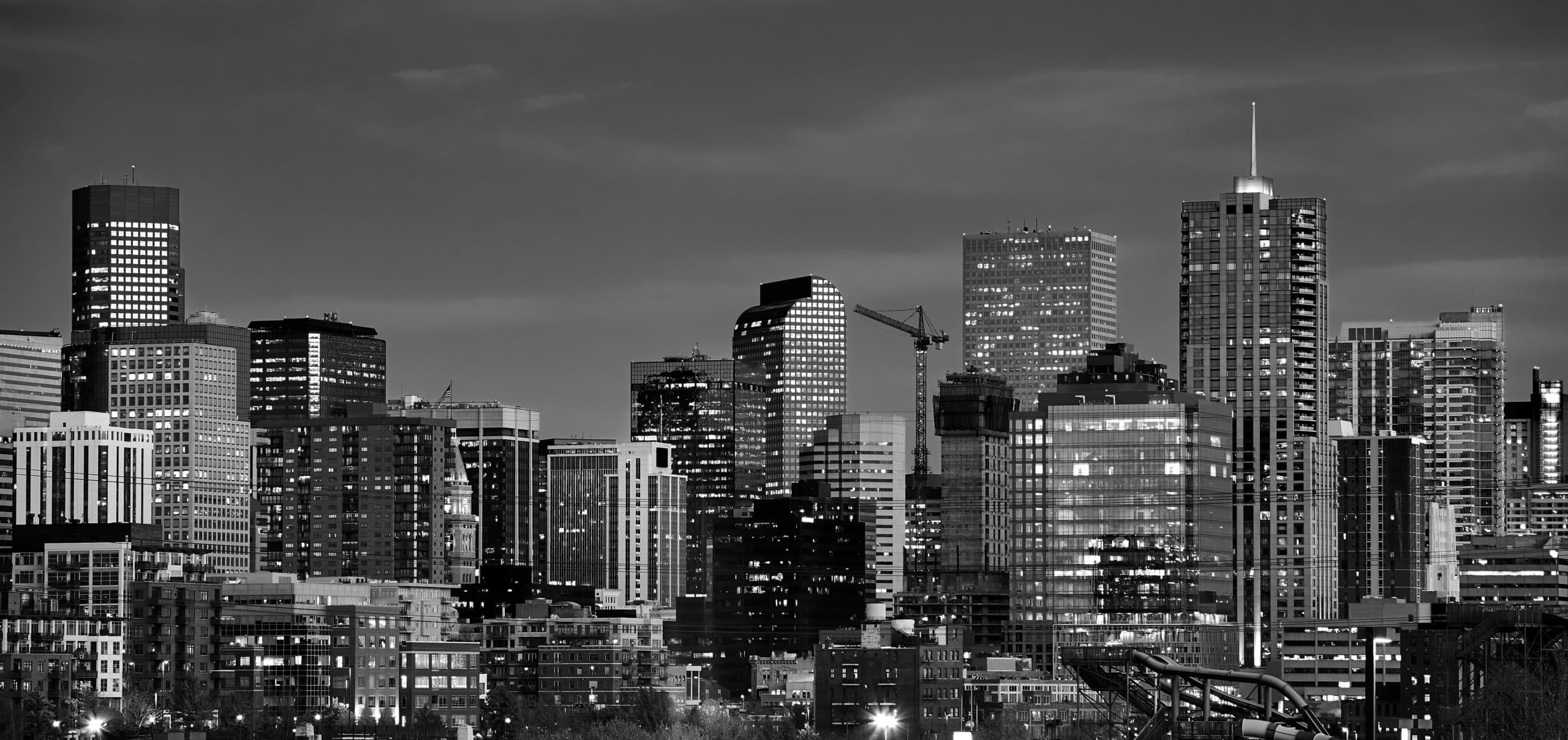 Denver skyline at dusk, Colorado, USA.