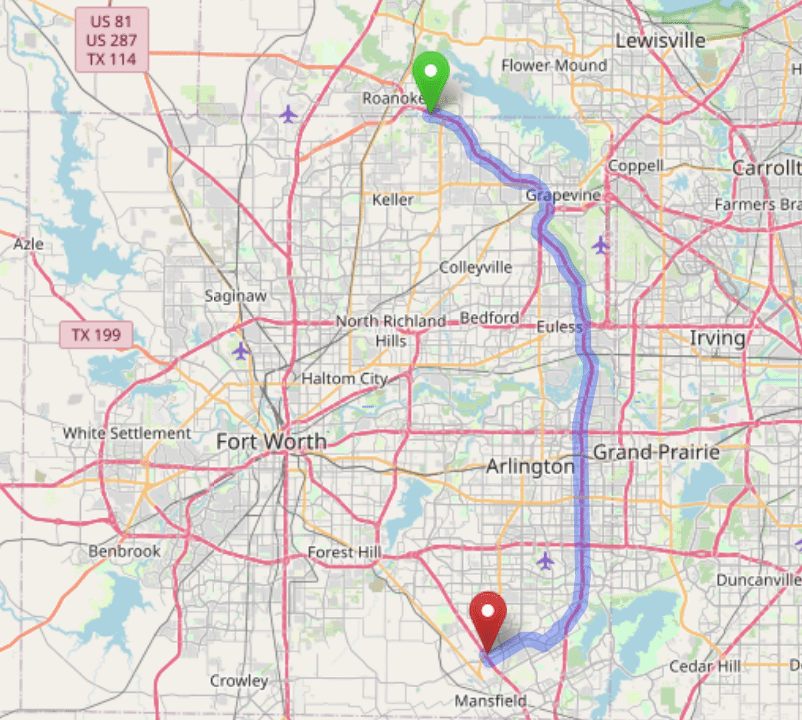 map navigation directions from Westlake to Gallus Detox Mansfield Texas
