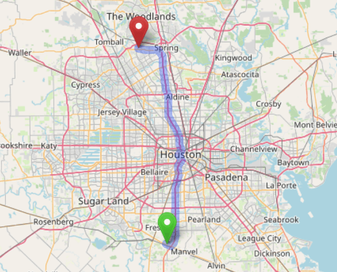 map navigation directions from Sugarland to Gallus Detox Houston Texas