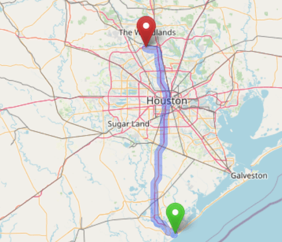 map navigation directions from Brazosport to Gallus Detox Houston Texas