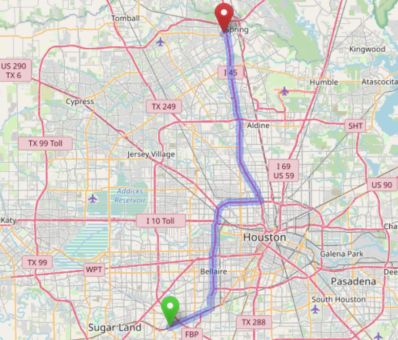 map navigation directions from Missouri City to Gallus Detox Houston Texas