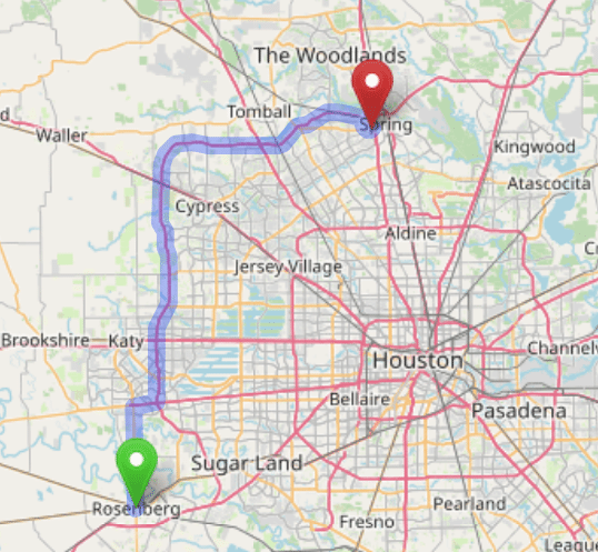 map navigation directions from Rosenberg to Gallus Detox Houston Texas