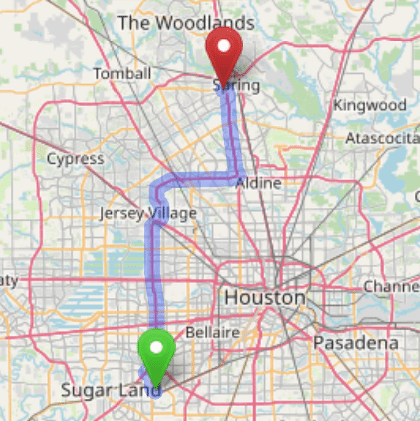 map navigation directions from Stafford to Gallus Detox Houston Texas
