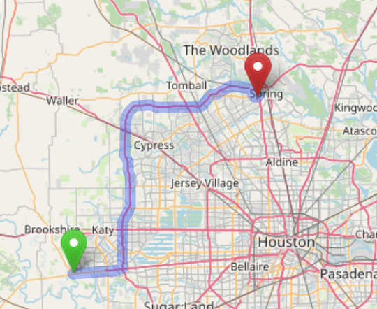 map navigation directions from Fulshear to Gallus Detox Houston Texas