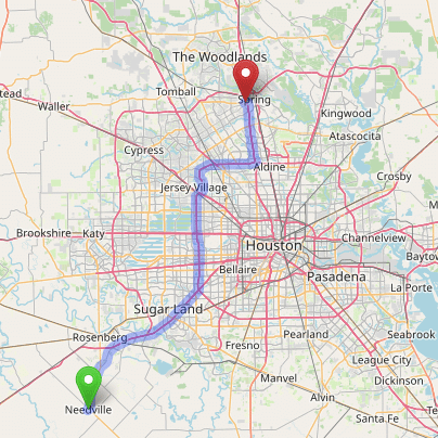 map navigation directions from Needville to Gallus Detox Houston Texas