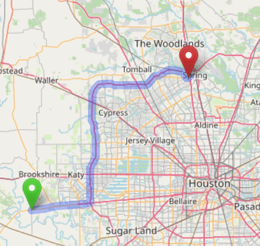 map navigation directions from Simonton to Gallus Detox Houston Texas