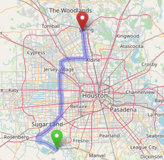 map navigation directions from Thompsons to Gallus Detox Houston Texas