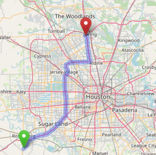 map navigation directions from Pleak to Gallus Detox Houston Texas