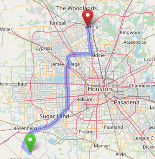 map navigation directions from Fairchilds to Gallus Detox Houston Texas