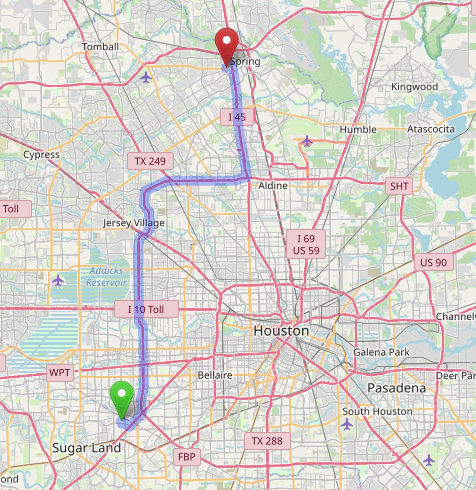 map navigation directions from Meadows Place to Gallus Detox Houston Texas