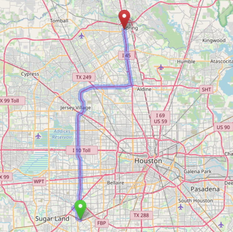 map navigation directions from Stafford to Gallus Detox Houston Texas