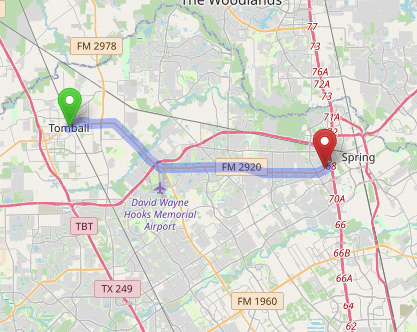 map navigation directions from Tomball to Gallus Detox Houston Texas