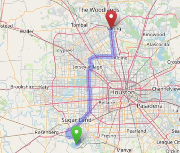 map navigation directions from Sugar land to Gallus Detox Houston Texas