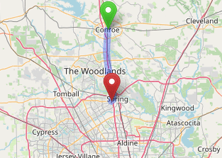 map navigation directions from Conroe to Gallus Detox Houston Texas