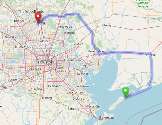map navigation directions from Beaumont to Gallus Detox Houston Texas