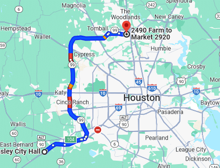 map navigation directions from Beasley to Gallus Detox Houston Texas