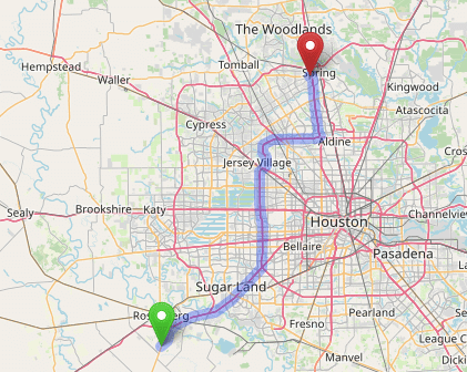 map navigation directions from Pleak to Gallus Detox Houston Texas