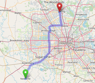 map navigation directions from Needville to Gallus Detox Houston Texas