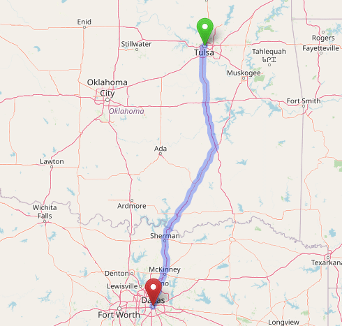 map navigation directions from Tulsa, OK to Gallus Detox Dallas