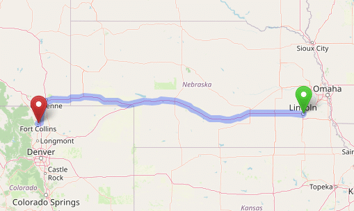 map navigation directions from Lincoln Nebraska to Gallus Detox Denver