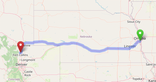 map navigation directions from Omaha Nebraska to Gallus Detox Denver