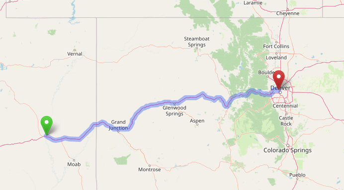 map navigation directions from Green River Utah to Gallus Detox Denver