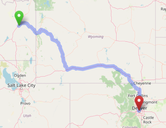 map navigation directions from Idaho Falls to Gallus Detox Denver