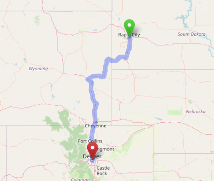 map navigation directions from Rapid City to Gallus Detox Denver