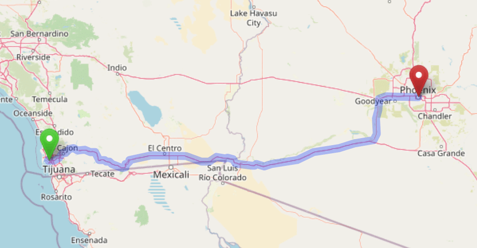 map navigation directions from San Diego to Gallus Detox Phoenix