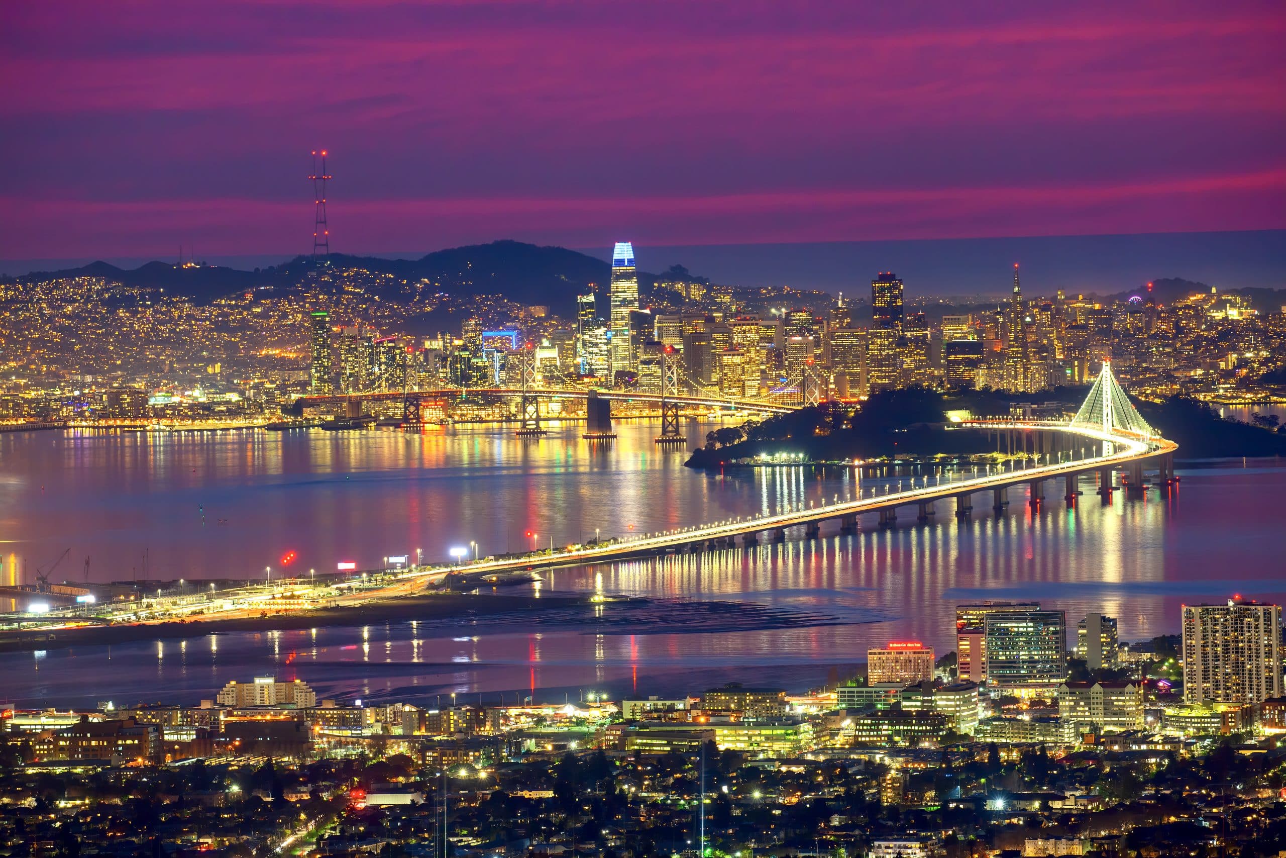 San Francisco Skyline Radiant light purple sky