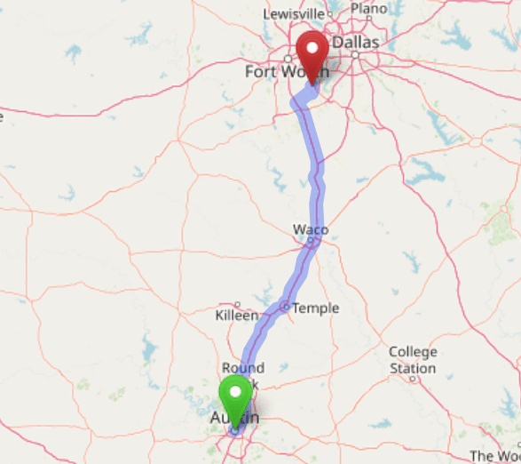 map navigation directions from Austin to Gallus Detox Mansfield Texas