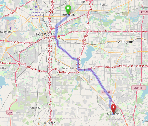 map navigation directions from Haltom City Texas to Gallus Detox Dallas