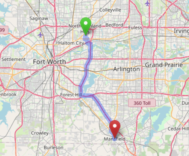 map navigation directions from Richland Hills Texas to Gallus Detox Dallas