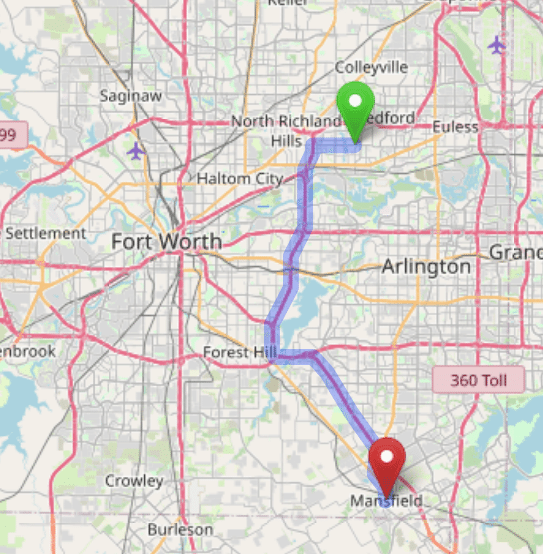 map navigation directions from Hurst Texas to Gallus Detox Dallas