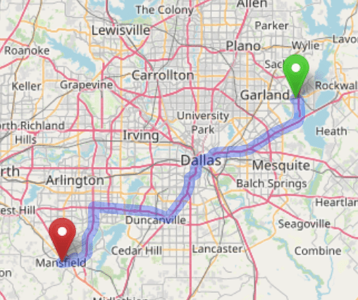 map navigation directions from Rowlett Texas to Gallus Detox Dallas